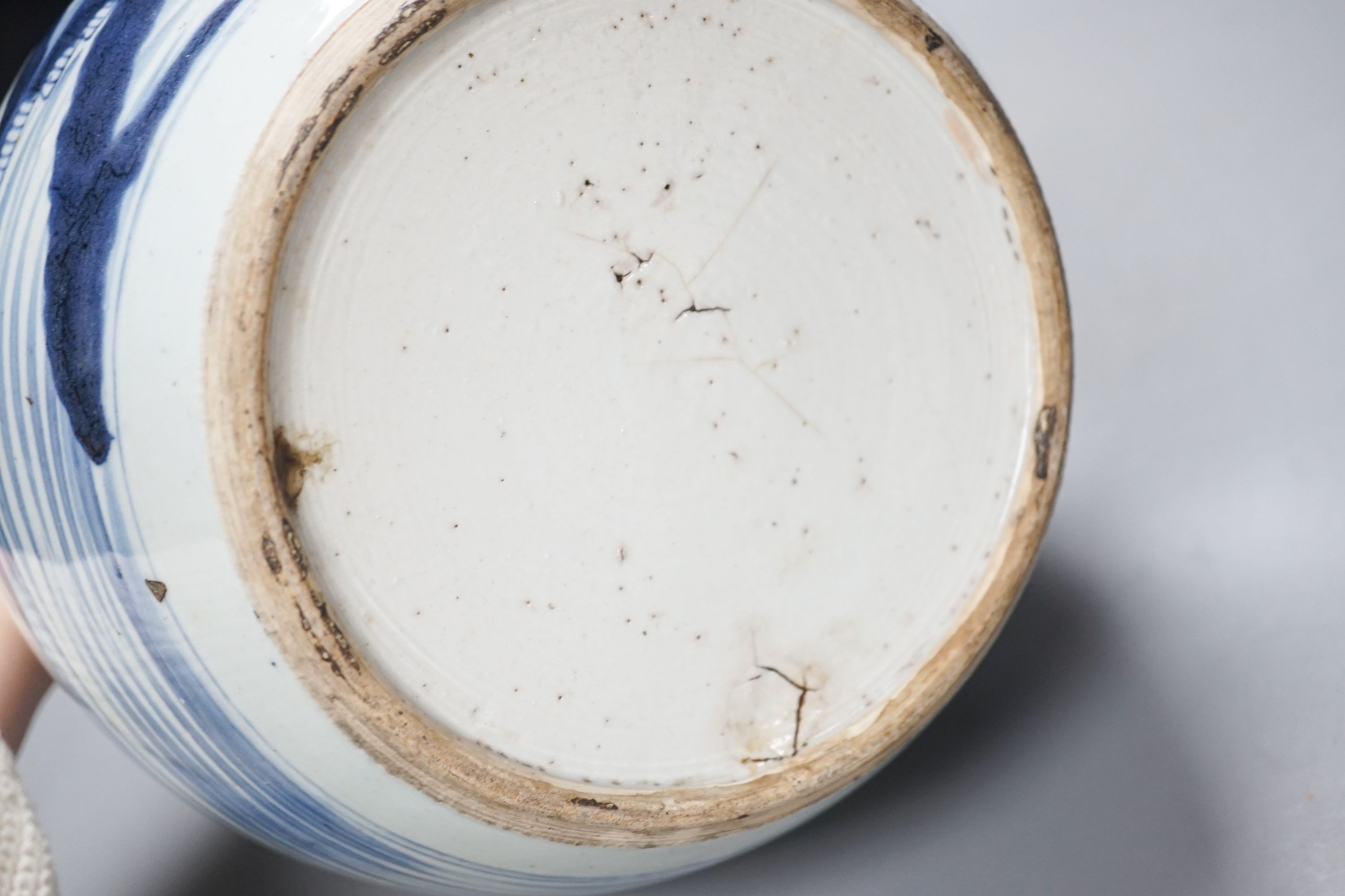 An 18th century Chinese blue and white jar, three 18th century clobbered Chinese plates and a pair of Satsuma vases